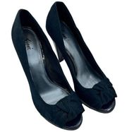 FIONI NAVY BLUE PEEP TOE HEELS WITH BOW SIZE 10