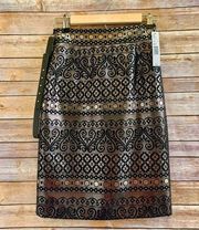 Antonio Melani Black Gold Metallic Pencil Skirt Size 0 NWT