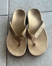 Womens 10 Thong Sandal Tide II Gold Cork Flip Flop Summer Orthoheel