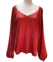 White House Black Market 2 Tone Red Snakeskin Print Long Elastic Sleeve V-Neck M