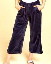 NWT Juicy Couture Black Label Regal Blue Velour Cropped Wide Leg Pants Size M