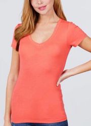 Juniors Women's  Coral Scoop Neck Shirt, Large - New!