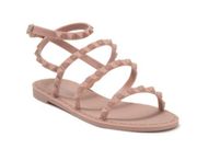 NEW OLIVIA MILLER Stud Textured Strappy Flat Sandal In Nude