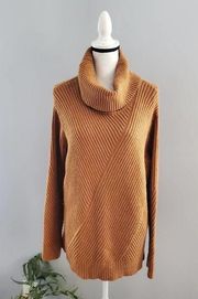 Ann Taylor Orange Chunky Ribbed Turtleneck Sweater L