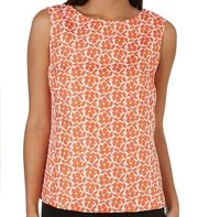 Jones New York Womens  Orange and White Jacquard Floral Sleeveless Blouse Sz 4