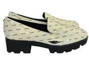 Lug Sole DKNY Block Loafer White Black Logo Leather Low Heel Platform Women Sz 8