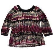 Elementz Shirt Womens X Large Black Pink Stripe Long Sleeve Round Neck Top Poly