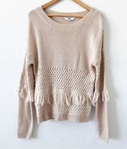 Jack by BB Dakota Mix it Up Beige Knit Fringe Sweater