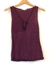 CAUTION TO THE WIND Blue Red / Orange ? Striped Ribbed Tie Knot Tank JRS Medium