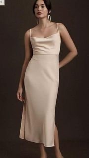 Anthropologie ×BHLDN Cali Satin Cowl-Neck Midi Slip Dress Size 10