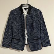Ann Taylor blue tweed blazer with faux leather details
