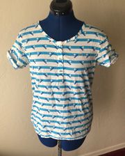 Striped Short Roll Up Sleeve Cotton Popover
