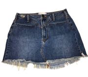 One Teaspoon Trucker Skirt Size 26 US 4 Blue Raw Hem Frayed Mini Distressed Boho