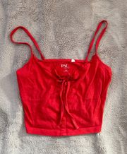 red tie front tank top