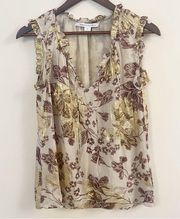 Diane Von Furstenburg Rebekah Silk Raison Calico Gold Metallic Top Size 6