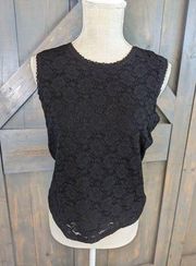 Kate Hill Petite Tank Top Women's Petite Medium Black Lace Lined