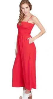 1. State | Red Smocked Bodice Sleeveless Jumpsuit Size Large