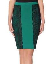 NWT The Limited Sz XS 00 Teal Green Floral Black Lace Panel Scuba Pencil Skirt