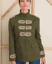 Chico's Beaded And Embellished Band Jacket Military Womens