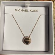 NWT Michael Kors Rose Gold Tone Steel Disc Pendant 18in Necklace