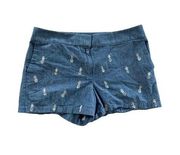 ANN TAYLOR LOFT Chambray Denim Pineapple Print Shorts Sz 14