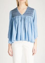 Zadig & Voltaire Taffy Smocked Cotton Chambray Tunic - size Large￼