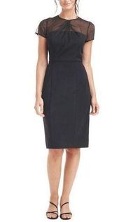 JS COLLECTION Women's Black Short Sleeve Illusion Neckline Sheath Dress 2