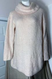 Topshop Premium Light Pink Cream Mohair Turtleneck Long Soft Sweater Size US 10