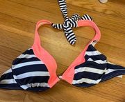 Worn once. Navy and white striped halter top with coral stripe. Venus size 32B.