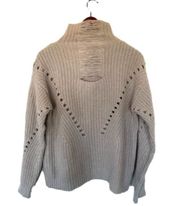 One Grey Day Revolve Sweater Cut Out Distressed High Neck Tan Oatmeal Small