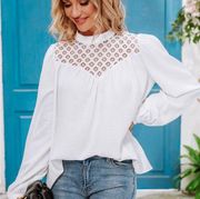 Cupshe Cierra Mock Neck Lace Blouse in White Size Small NWT
