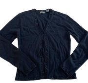 Shu Shu Cardigan Womens Small Black Beaded Open Front Knit Sweater Anthropologie