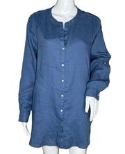 Sigrid Olsen Shirt Womens Medium Blue Linen Tunic Classic Lagenlook Minimalist