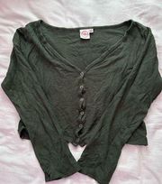 dark green waffle knit snap crop top