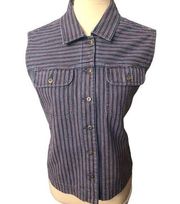 Crazy Horse Liz Claiborne Blue Denim Vest Size XLP Womens Striped