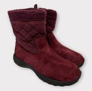 LL Bean Womens size 8.5 Red Fleece Quilted Fleece Side Zip Booties 250641 Boots