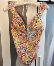 NWT J. Crew Factory Ditsy Floral Ruffle Shoulder One Piece Swimsuit Sz L