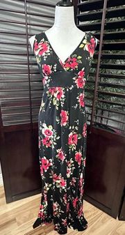 Loveappella Dress Women's L Multicolor Floral Empire Waist Maxi Sleeveless