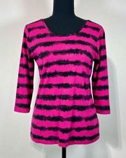 Pink and Black Striped 3/4 Sleeve Cotton Top Sz Medium