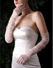 WHITE Ruched Opera Length Gloves NEW