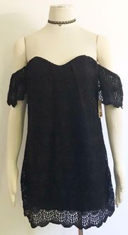 Crochet Lace Black Off Shoulder Dress