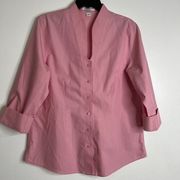 Coldwater Creek Womens Pink Low Dip Button Down Shirt 100% Cotton Blouse Sz M