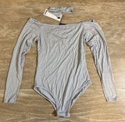 ASOS Boohoo blueish gray detachable choker long sleeve bodysuit Petite 0 NEW