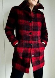 Women’s Wool Pendleton Buffalo Plaid Coat Size XS Black Red Collar Pockets