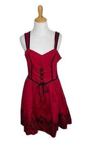 Hot Topic Red Velvet Skulls Cameo Corset Victorian Rose Dress Gown. Size Medium