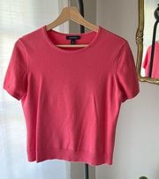 Lands End Cropped Pink Knit Short Sleeve Top