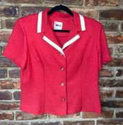Leslie Fay Vintage Red Short Sleeve Button Down Blazer Jacket Women's Size 12P