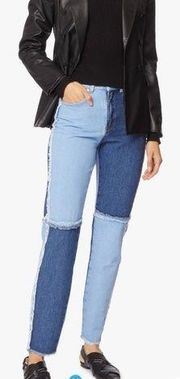 Ragged Jeans Quarter Panel Two Tone Mom Jeans