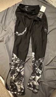 WOMENS NEWW/TAG  ACTIVE SMALL BLACK ATHLETIC LEGGINGS W/MARBLE LOOK