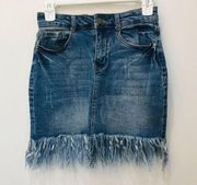 Black label fringe denim mini skirt sz small